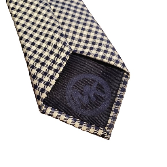 MICHAEL Michael Kors 100% Silk Tie Blue and White Checkered Patterned - Picture 6 of 8